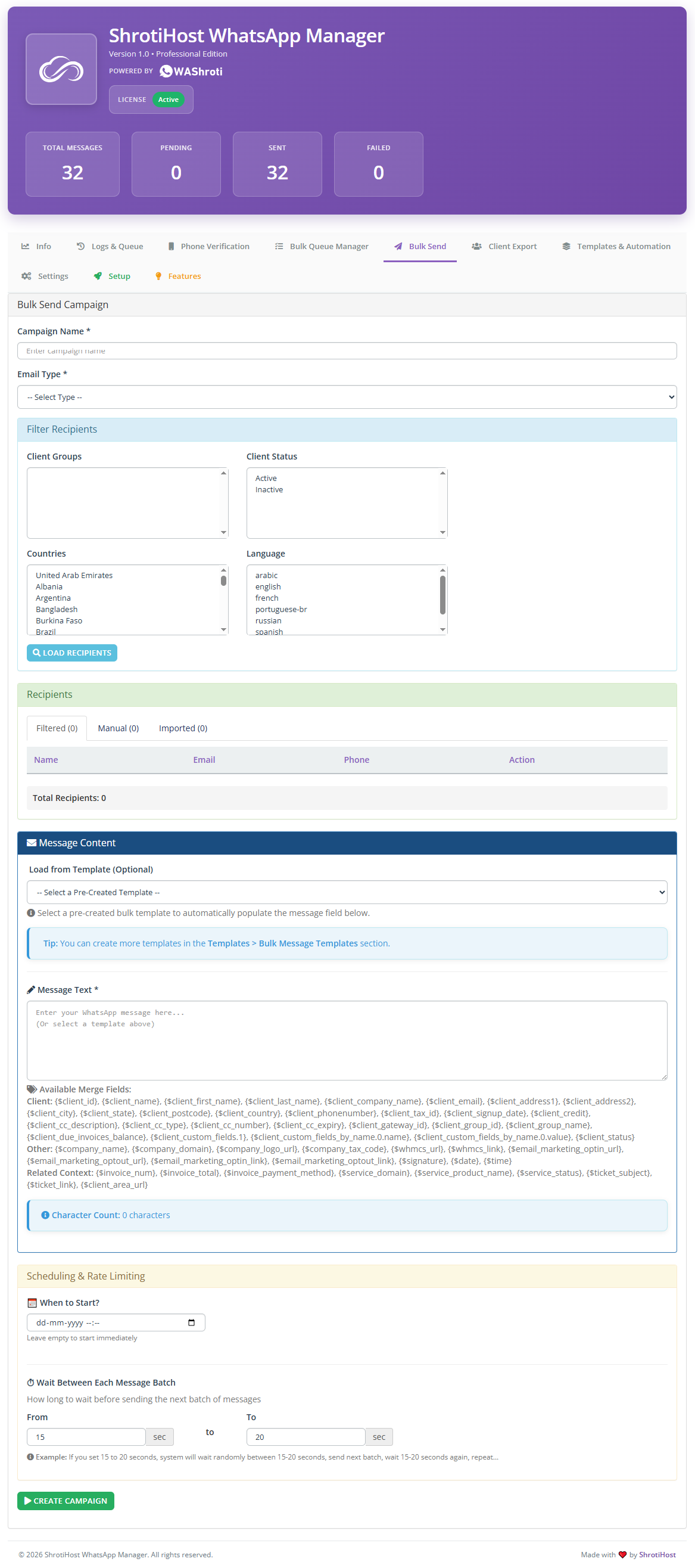 Bulk send builder screenshot