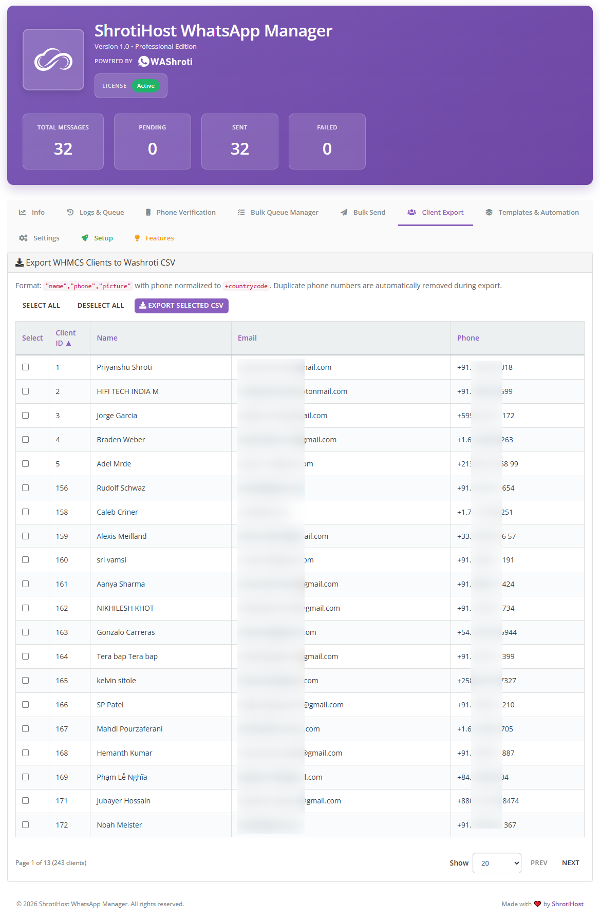 Client export screenshot